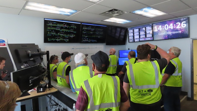The control room with video screens 